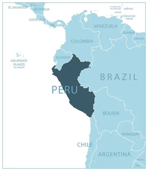 Перу Голубая Карта Соседними Странами Названиями Векторная Иллюстрация — стоковый вектор