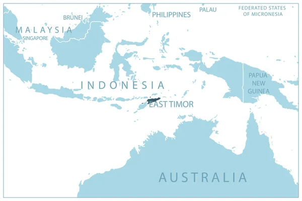东帝汶蓝色的地图 上面有邻国和名字 矢量说明 — 图库矢量图片