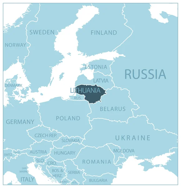 Litva Modrá Mapa Sousedními Zeměmi Názvy Vektorová Ilustrace — Stockový vektor