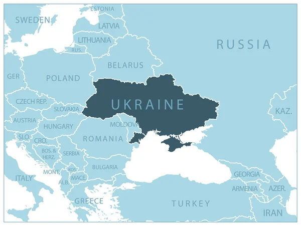 Ucrania Mapa Azul Con Los Países Vecinos Nombres Ilustración Vectorial — Archivo Imágenes Vectoriales