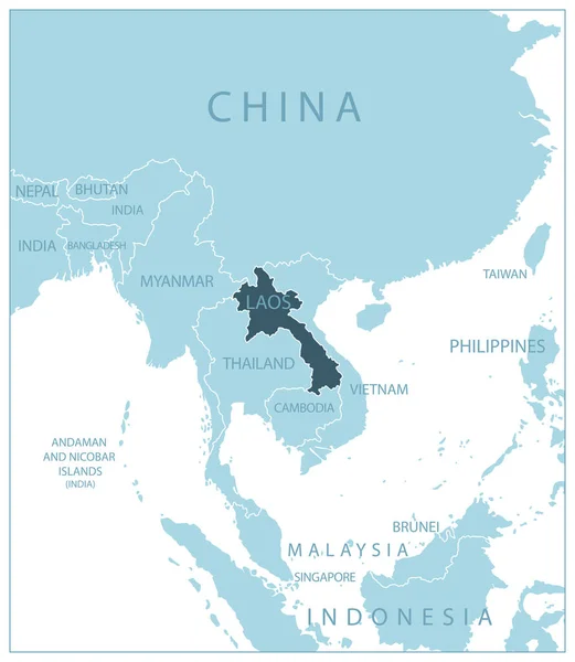 Laos Komşu Ülkelerin Isimlerin Olduğu Mavi Harita Vektör Illüstrasyonu — Stok Vektör