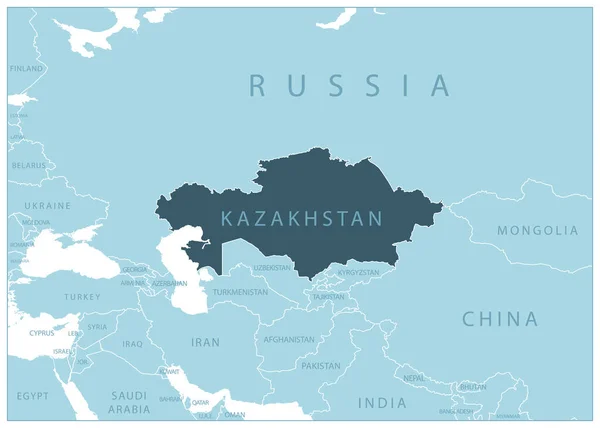 Kazakistan Mappa Blu Con Paesi Vicini Nomi Illustrazione Vettoriale — Vettoriale Stock