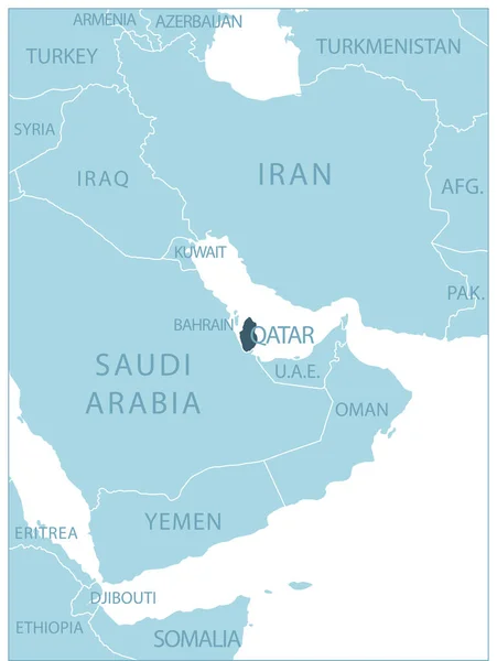 Qatar Mapa Azul Con Los Países Vecinos Nombres Ilustración Vectorial — Archivo Imágenes Vectoriales