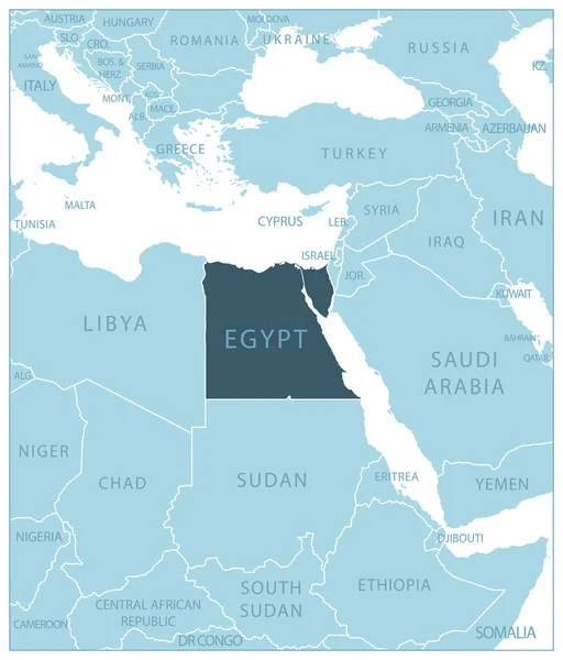 Egipto Mapa Azul Con Los Países Vecinos Nombres Ilustración Vectorial — Vector de stock