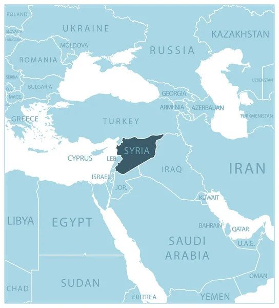 Syrië Blauwe Kaart Met Buurlanden Namen Vectorillustratie — Stockvector