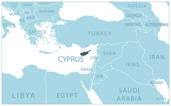 Chipre Mapa Azul Con Los Países Vecinos Nombres Ilustración Vectorial — Archivo Imágenes Vectoriales