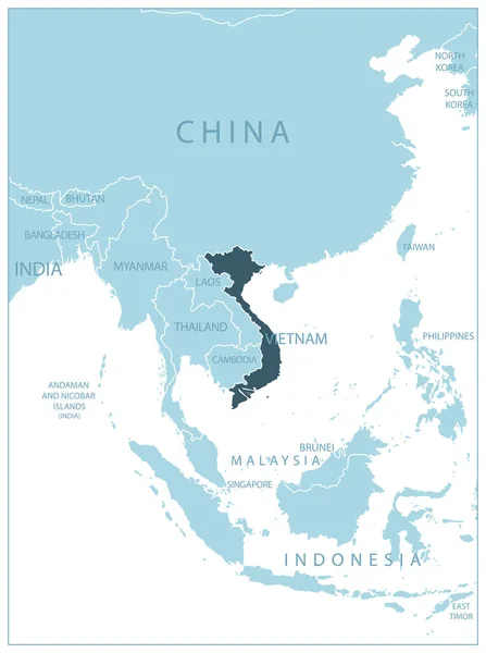 Vietnam Blå Karta Med Grannländer Och Namn Vektorillustration — Stock vektor
