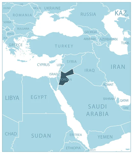Jordania Mapa Azul Con Los Países Vecinos Nombres Ilustración Vectorial — Archivo Imágenes Vectoriales