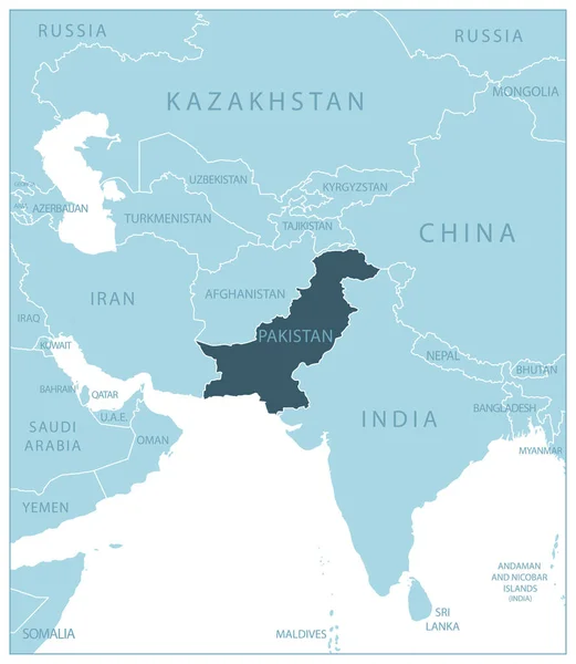 Pakistán Mapa Azul Con Los Países Vecinos Nombres Ilustración Vectorial — Vector de stock