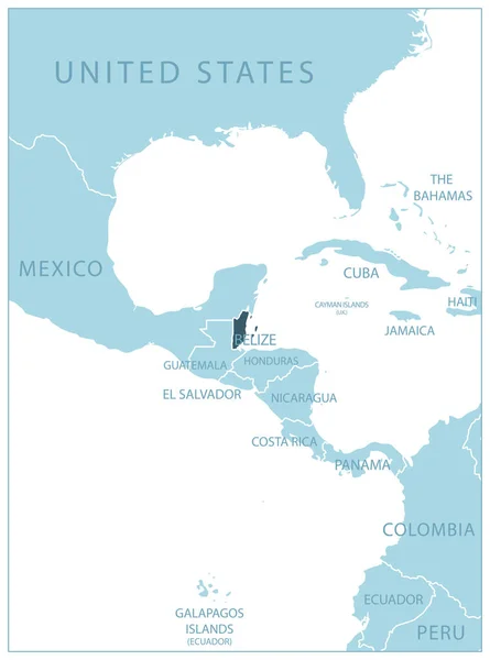 Belice Mapa Azul Con Los Países Vecinos Nombres Ilustración Vectorial — Vector de stock