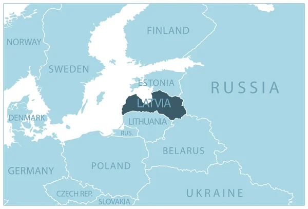 Lettország Kék Térkép Szomszédos Országokkal Nevekkel Vektorillusztráció — Stock Vector