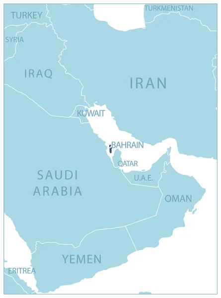 Bahréin Mapa Azul Con Los Países Vecinos Nombres Ilustración Vectorial — Vector de stock