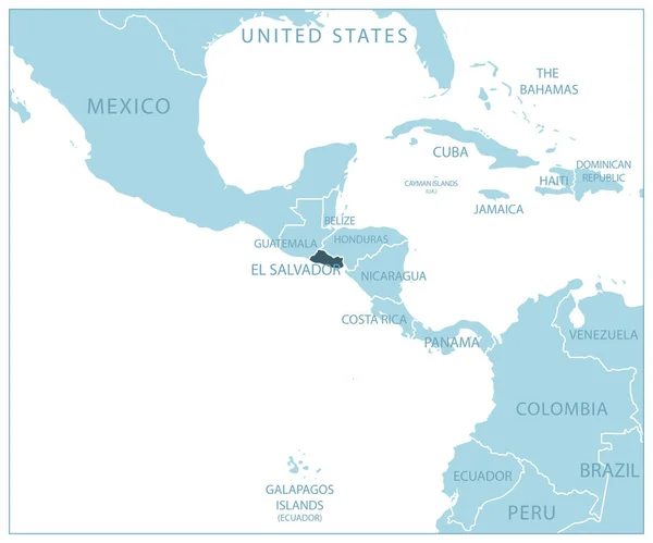 Salvador Mapa Azul Con Los Países Vecinos Nombres Ilustración Vectorial — Vector de stock
