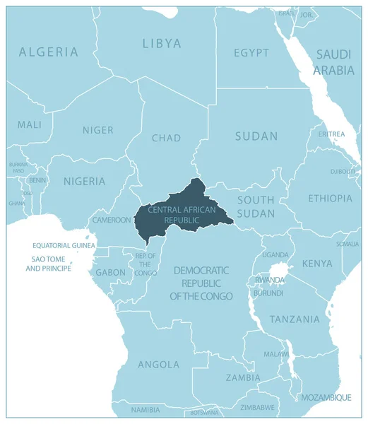 República Centroafricana Mapa Azul Con Los Países Vecinos Nombres Ilustración — Vector de stock