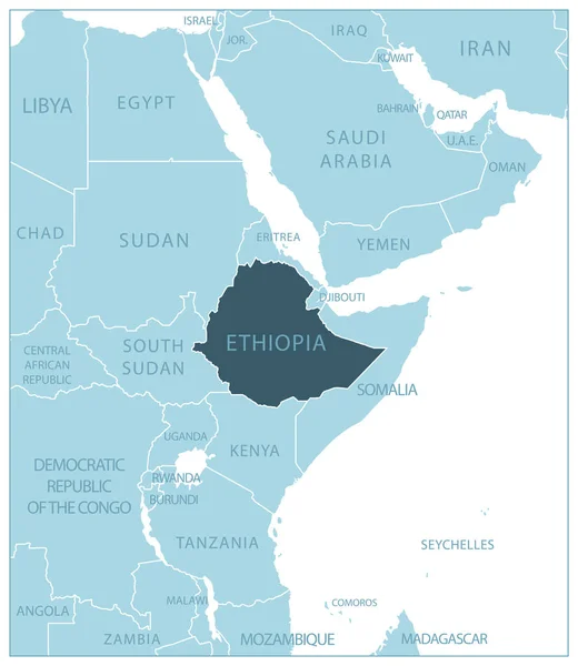 Etiopía Mapa Azul Con Los Países Vecinos Nombres Ilustración Vectorial — Archivo Imágenes Vectoriales