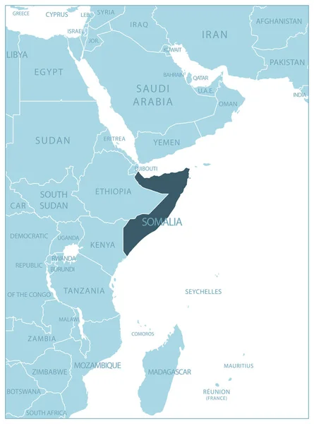 Сомали Голубая Карта Соседними Странами Названиями Векторная Иллюстрация — стоковый вектор