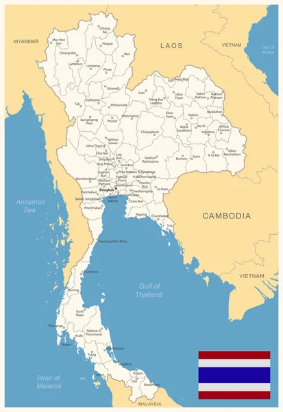Tailandia Mapa Detallado Con Divisiones Administrativas Bandera Del País Ilustración — Vector de stock