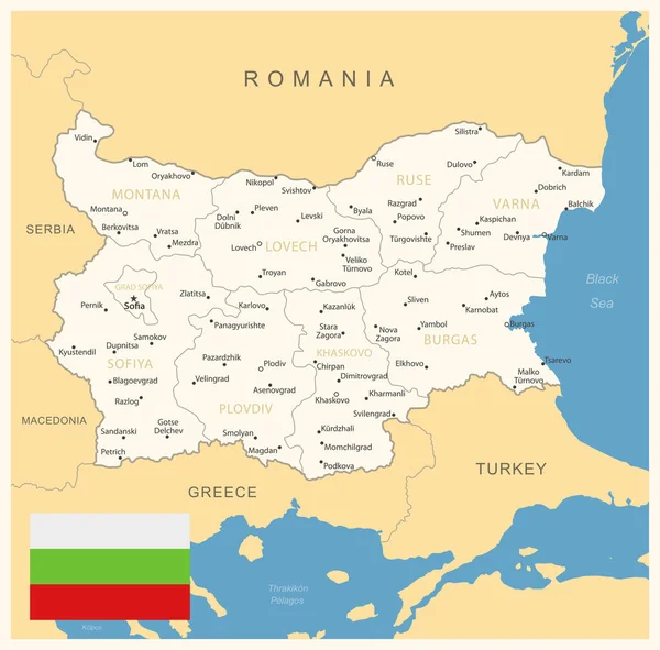 Болгария Детальная Карта Административными Единицами Флагом Страны Векторная Иллюстрация — стоковый вектор