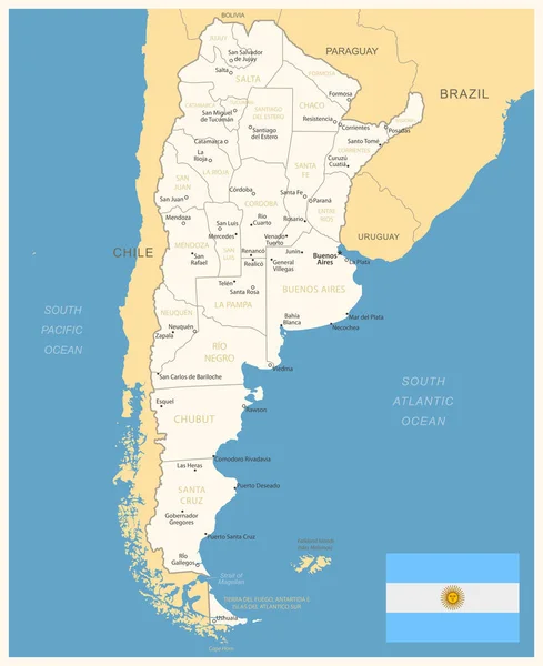 阿根廷 附有行政区划和国旗的详细地图 矢量说明 — 图库矢量图片