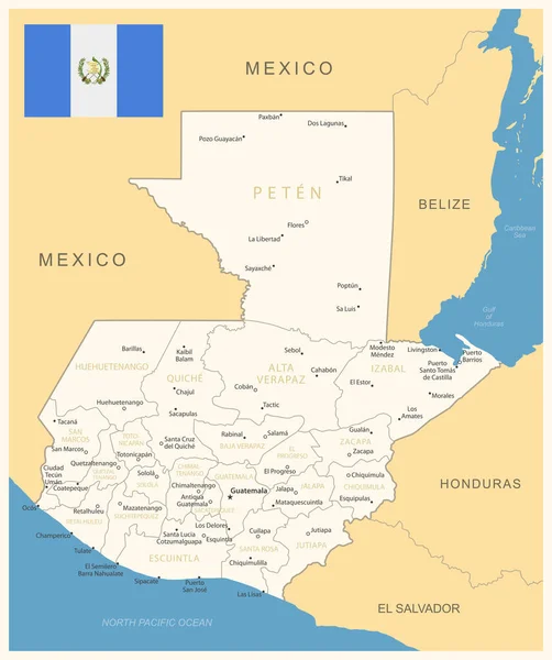 Гватемала Подробная Карта Административными Единицами Флагом Страны Векторная Иллюстрация — стоковый вектор