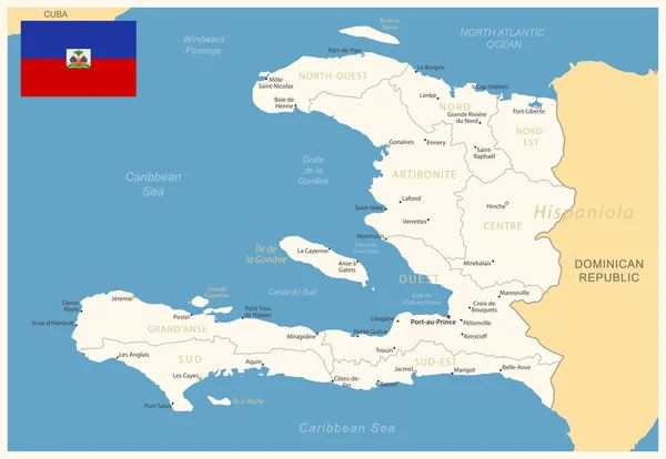 Haití Mapa Detallado Con Divisiones Administrativas Bandera Del País Ilustración — Vector de stock