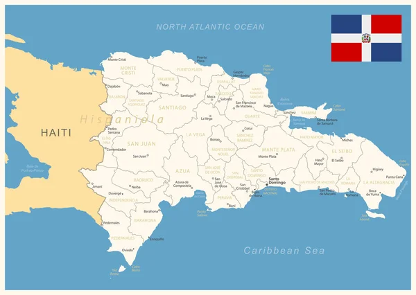République Dominicaine Carte Détaillée Avec Divisions Administratives Drapeau Pays Illustration — Image vectorielle