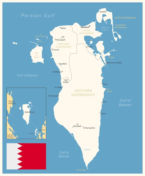 Бахрейн Подробная Карта Административными Единицами Флагом Страны Векторная Иллюстрация — стоковый вектор