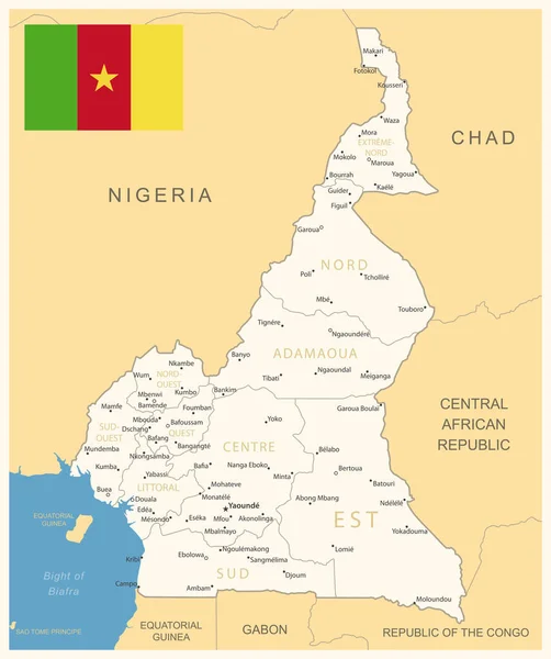 Camerún Mapa Detallado Con Divisiones Administrativas Bandera Del País Ilustración — Vector de stock