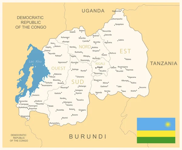 Руанда Подробная Карта Административными Единицами Флагом Страны Векторная Иллюстрация — стоковый вектор