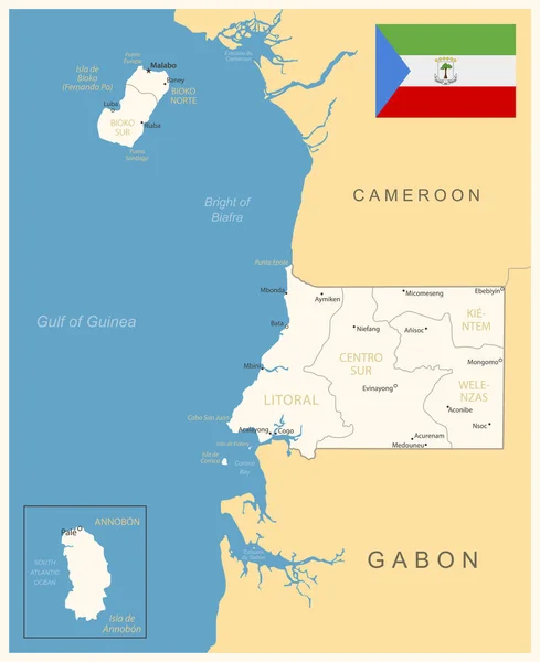 Guinée Équatoriale Carte Détaillée Avec Divisions Administratives Drapeau Pays Illustration — Image vectorielle