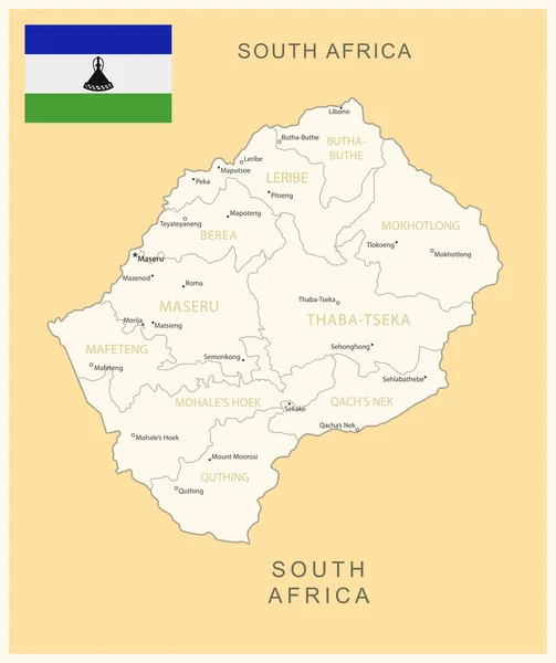 Lesotho Mapa Detallado Con Divisiones Administrativas Bandera Del País Ilustración — Vector de stock