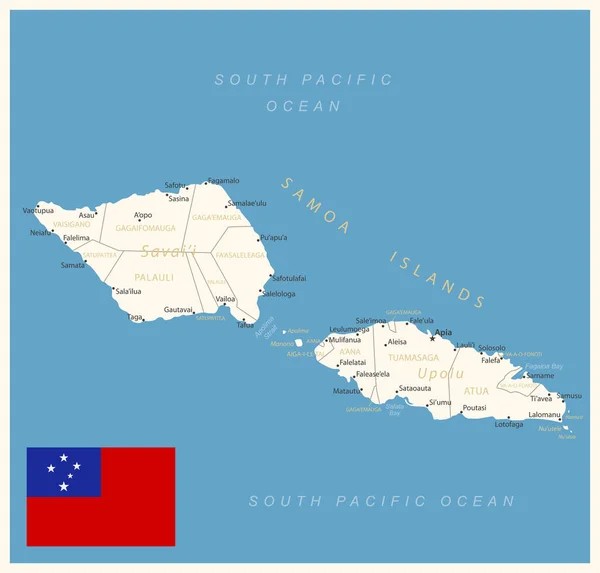 Samoa Mapa Detallado Con Divisiones Administrativas Bandera Del País Ilustración — Vector de stock