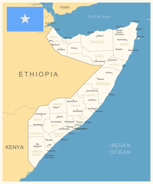 Somalia Mapa Detallado Con Divisiones Administrativas Bandera Del País Ilustración — Archivo Imágenes Vectoriales