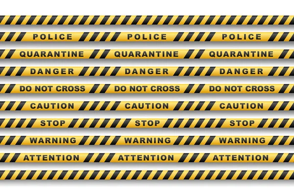 Conjunto Cintas Advertencia Amarillas Líneas Advertencia Para Policía Accidente Construcción — Archivo Imágenes Vectoriales