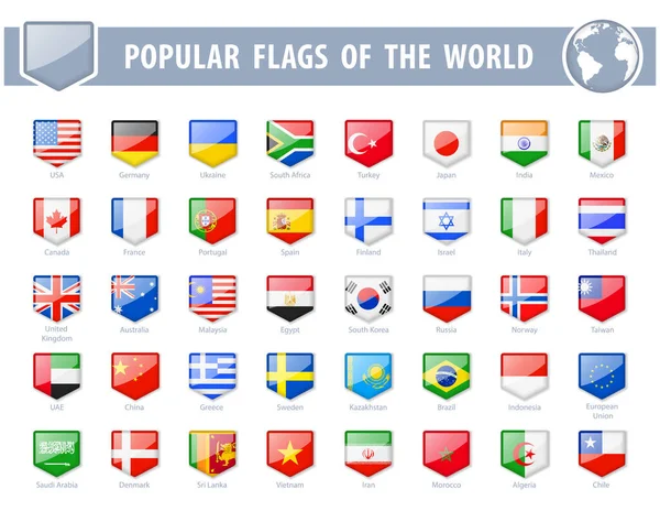 Популярные Флаги Мира Глянцевые Иконы Пентагона Векторная Иллюстрация — стоковый вектор