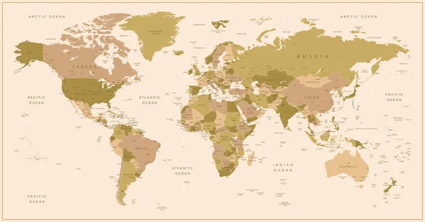 Weltkarte Hochdetaillierte Weltkarte Mit Detaillierten Grenzen Aller Länder Städte Und — Stockvektor