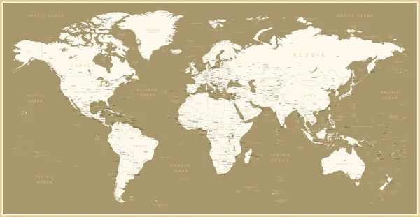 Weltkarte Hochdetaillierte Weltkarte Mit Detaillierten Grenzen Aller Länder Städte Und — Stockvektor