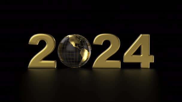Ano Novo Ouro Globo Data Ano Novo 2024 Planeta Terra — Vídeo de Stock