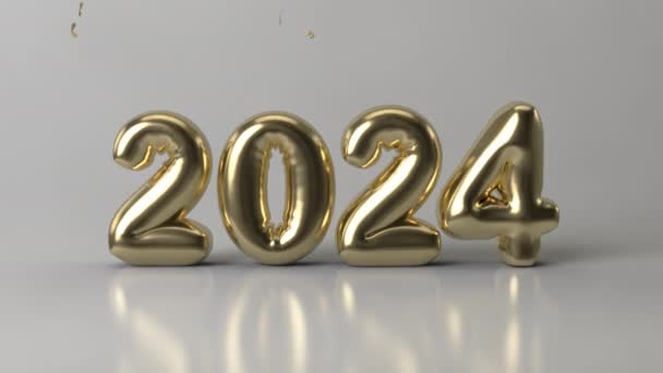 Frohes Neues Jahr 2024 Luftballons Mit Goldener Folie Und Konfetti — Stockvideo