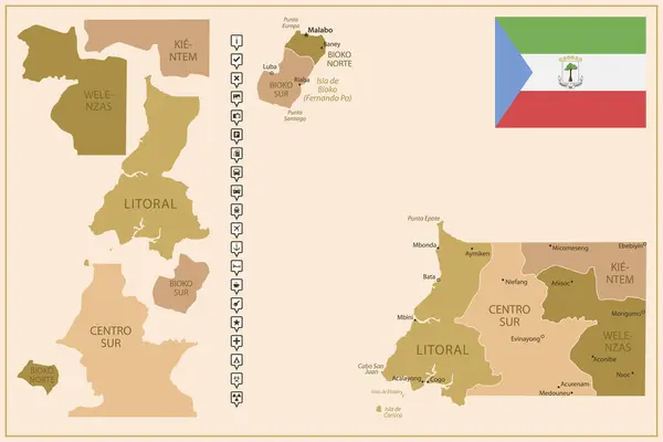 stock vector Equatorial Guinea - detailed map of the country in brown colors, divided into regions. Vector illustration