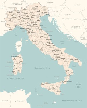 İtalya - idari bölümler ülkesinin detaylı haritası. Vektör illüstrasyonu