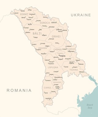 Moldova - idari bölümler ülkesinin ayrıntılı haritası. Vektör illüstrasyonu