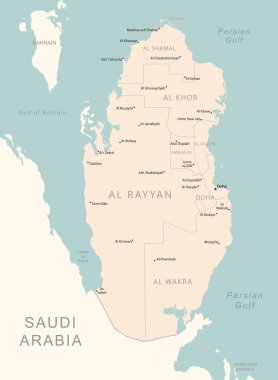 Katar - idari bölümler ülkesinin detaylı haritası. Vektör illüstrasyonu