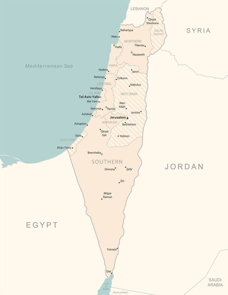 Israel - detailed map with administrative divisions country. Vector illustration