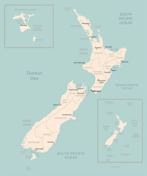 Nueva Zelanda Mapa Detallado Con Las Divisiones Administrativas País Ilustración — Archivo Imágenes Vectoriales