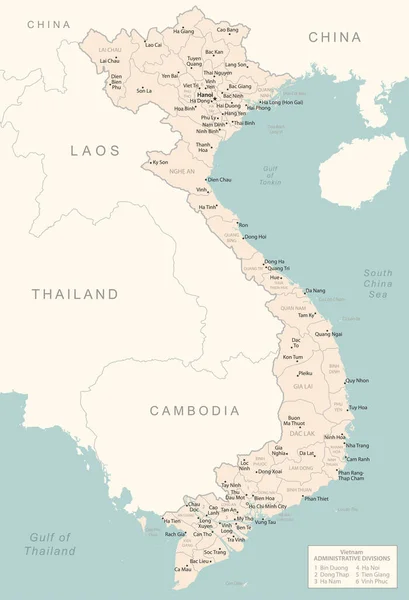 Vietnam Mapa Detallado Con Las Divisiones Administrativas País Ilustración Vectorial — Archivo Imágenes Vectoriales