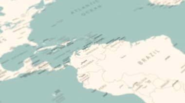 Dünya haritasında Venezuela. Pürüzsüz harita dönüşü. 4K canlandırması.