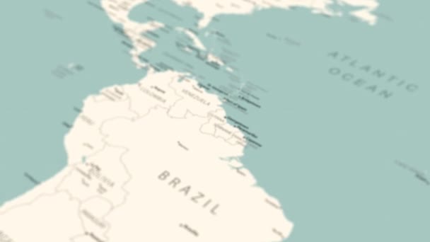 Γουιάνα Στον Παγκόσμιο Χάρτη Ομαλή Περιστροφή Χάρτη Κινούμενα Σχέδια — Αρχείο Βίντεο