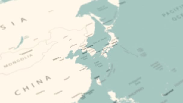Νότια Κορέα Στον Παγκόσμιο Χάρτη Ομαλή Περιστροφή Χάρτη Κινούμενα Σχέδια — Αρχείο Βίντεο