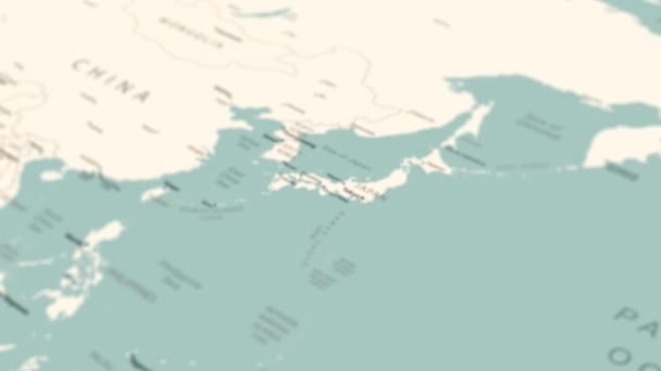 Japonia Harta Lumii Rotația Lină Hărților Animație — Videoclip de stoc
